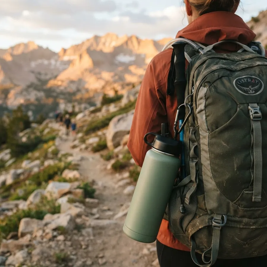 Insulated 32 oz steel water bottle in use